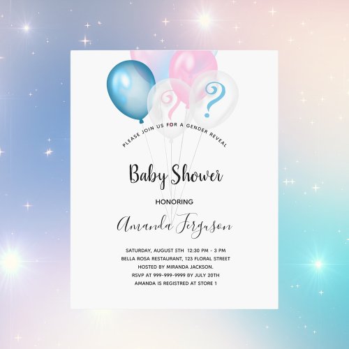 Budget gender reveal baby shower invitation