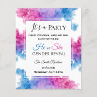 Budget gender reveal invitation Pink Blue Smoke