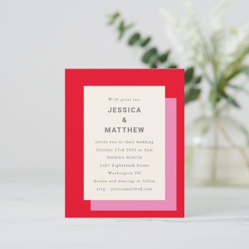 Budget Geometric Bold Pink Red Wedding Invitation