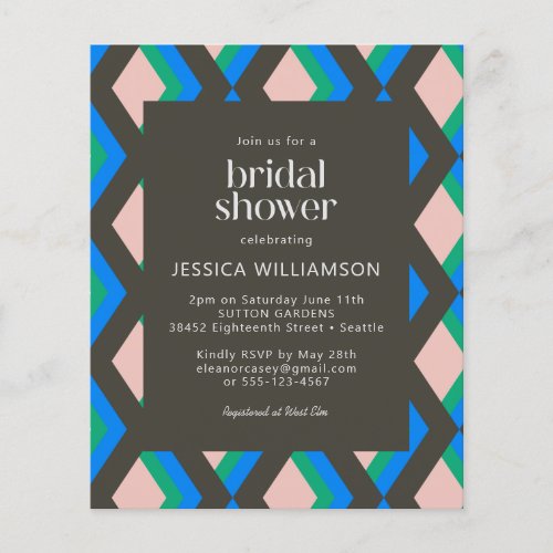 Budget Geometric Brown Blue Bridal Shower Invite