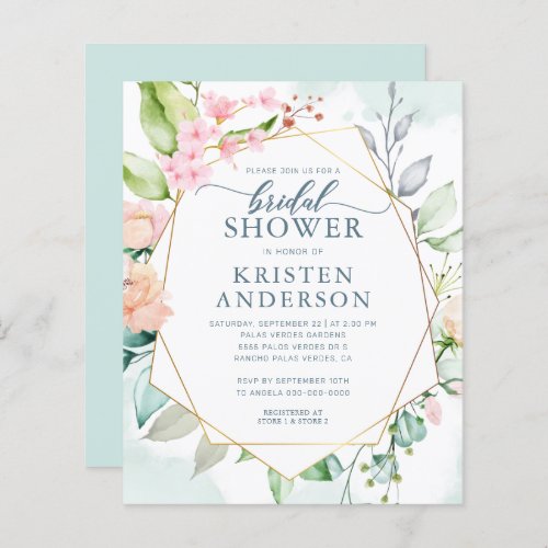 Budget Geometric Floral Bridal Shower Invitation