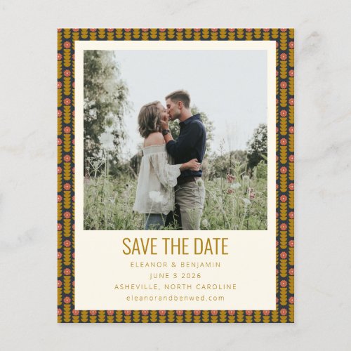 Budget Geometric Floral Gold Photo Save The Date