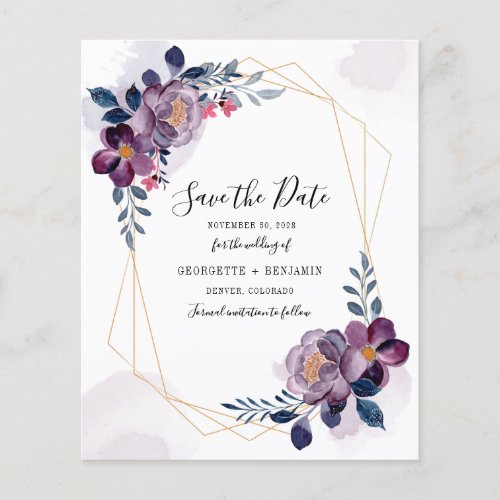 Budget Geometric Frame Purple Floral Save The Date