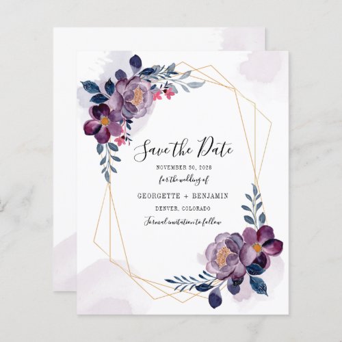 Budget Geometric Frame Purple Floral Save The Date