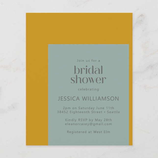 Budget Geometric Mustard Sage Bridal Shower Invite (Front)