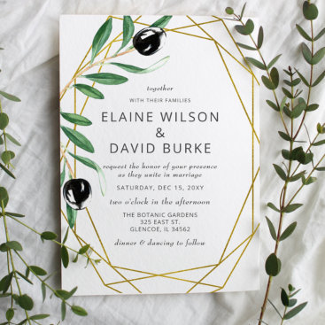 Budget Geometric Olive Branches Wedding Invitation