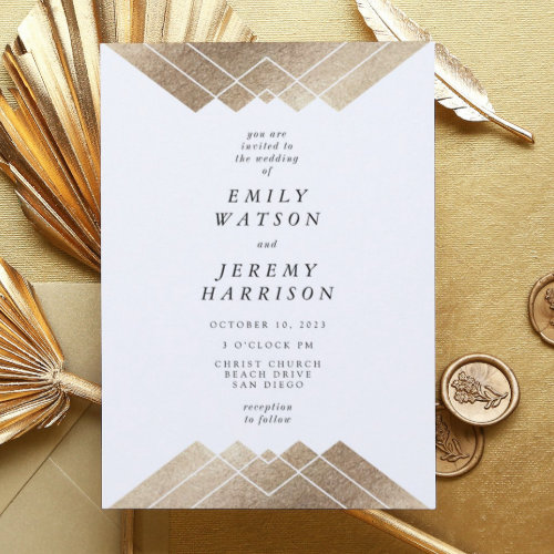 Budget Geometric White Gold Gatsby Wedding Flyer