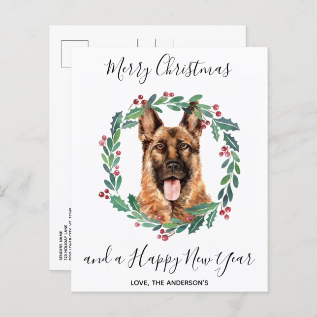 Budget German Shepherd Dog Merry Christmas Postard (Front/Back)