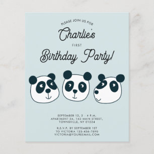Budget Giant Panda Bear First Birthday Invitation