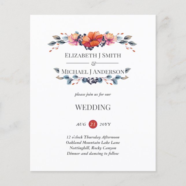 Budget Ginger Navy Autumn Fall Wedding Invitation (Front)