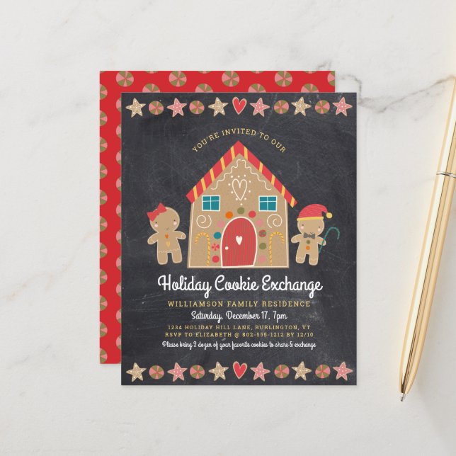 Budget Gingerbread Cookie Party Chalkboard Invite (Front/Back In Situ)