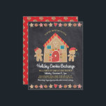 Budget Gingerbread Cookie Party Chalkboard Invite<br><div class="desc">A cute, whimsical gingerbread house, gingerbread girl and boy, stars, hearts and candies, along with playful script typography, overlay dark charcoal gray chalkboard background and help you usher in the holiday party season. A peppermint candy pattern over a red background adorns the back. Celebrate with family and friends while you...</div>