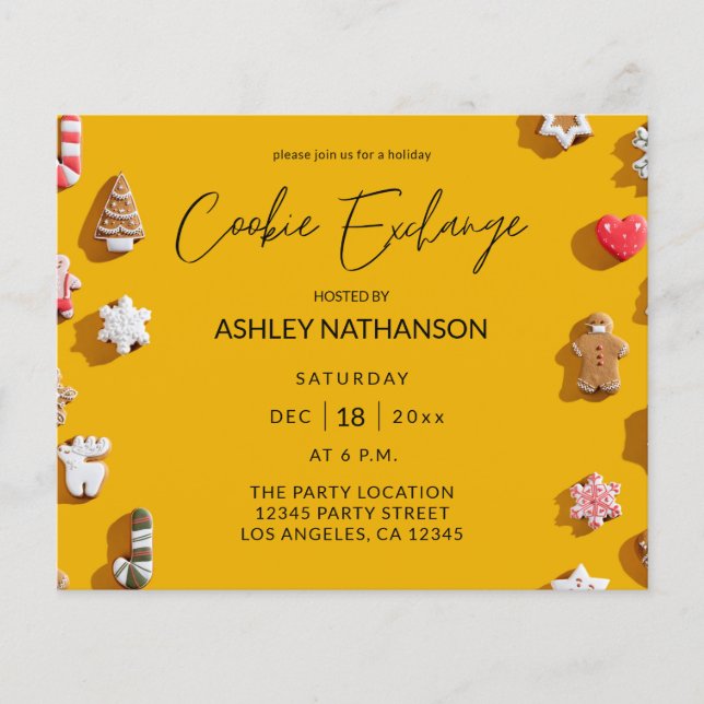 Budget Gingerbread Holiday Cookie Exchange Party Flyer (Front)