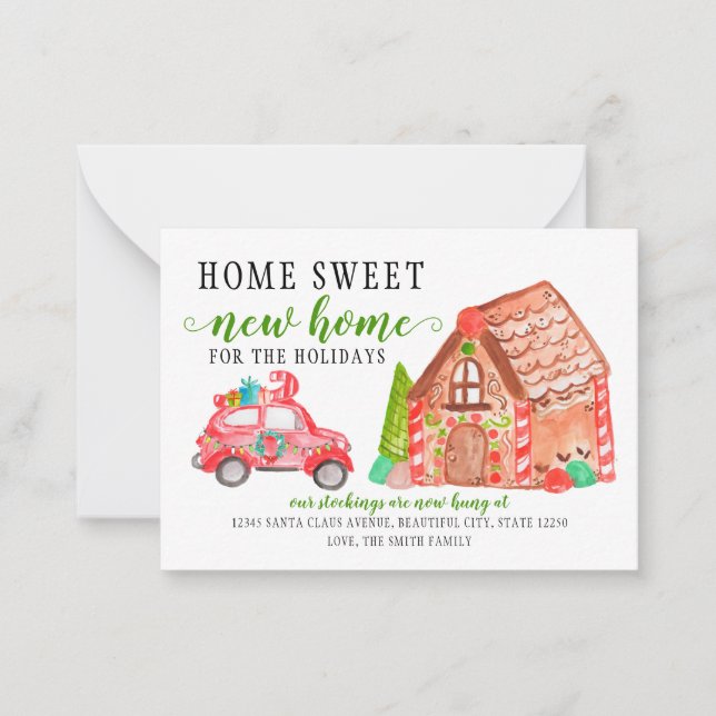Budget Gingerbread House Car Moved Holiday Moving Note Card (Front)