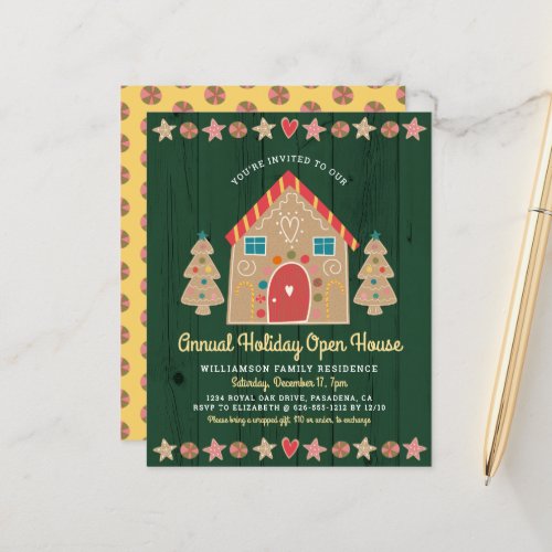 Budget Gingerbread Open House Green Rustic Invite