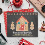 Budget Gingerbread We’ve Moved Chalkboard Card<br><div class="desc">“Home Sweet New Home”. Here’s a wonderful way to let all your family and friends know that you’re in your new home with this adorable, whimsical, chic, simple, modern, custom name budget moving announcement card. A cute gingerbread house, cookie trees and playful script typography overlay a dark charcoal gray chalkboard...</div>