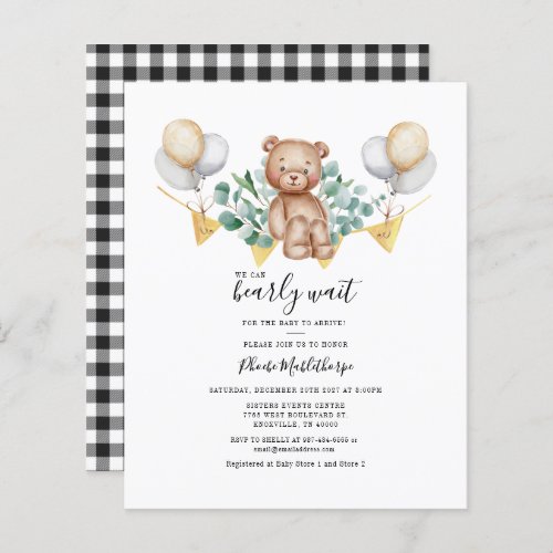 Budget Gingham Baby Shower Eucalyptus Invitation