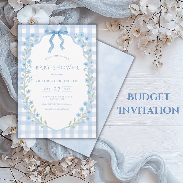 Budget Gingham Floral Vintage Baby Shower Invitation (Creator Uploaded)