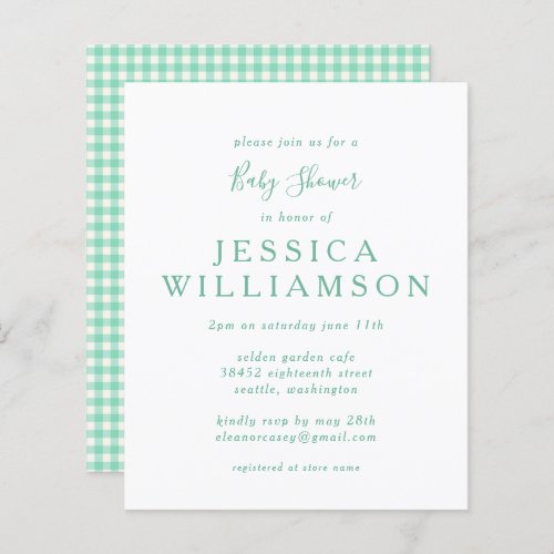 Budget Gingham Plaid in Mint Green Baby Shower