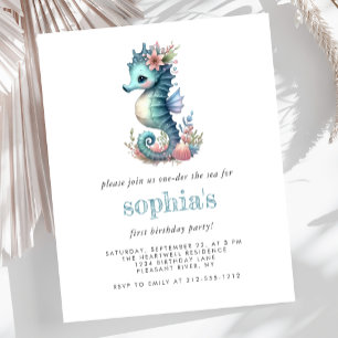 Budget Girl 1st Birthday Cute Seahorse Invite