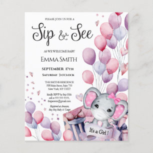 BUDGET Girl Baby Elephant Sip and See Invitation