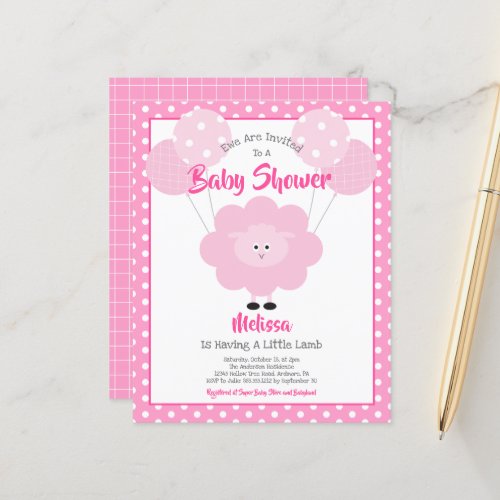 Budget Girl Baby Shower Cute Pink Lamb Invitation 