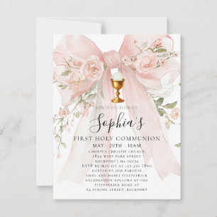BUDGET Girl First Holy Communion Pink Bow  Invitation