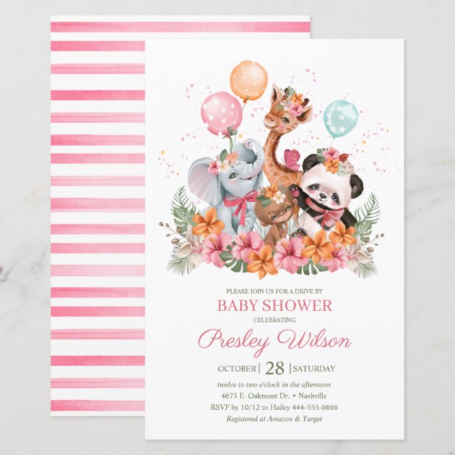 Budget Girl Safari Animals Baby Shower (Front/Back)