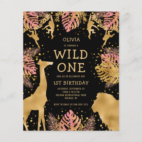 Budget Girls 1st Birthday Pink Black Safari Invite