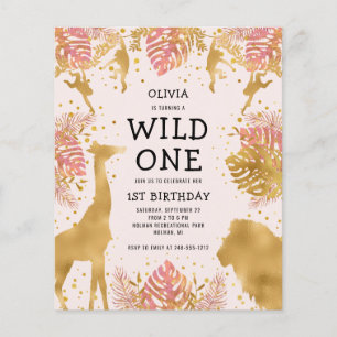 Budget Girls 1st Birthday Pink Gold Safari Invite