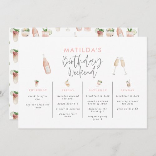 Budget girly elegant birthday weekend itinerary invitation