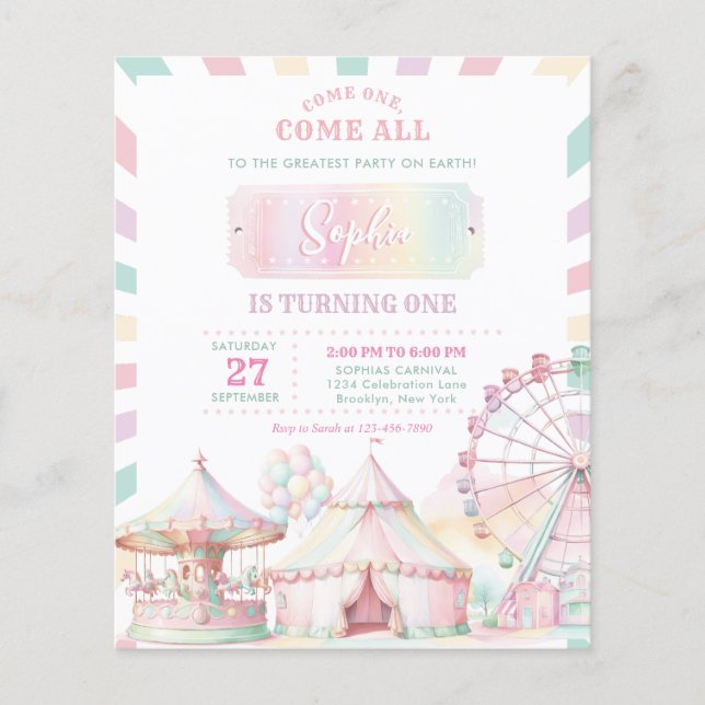 BUDGET Girly Pastel Color Carnival Circus Birthday (Front)
