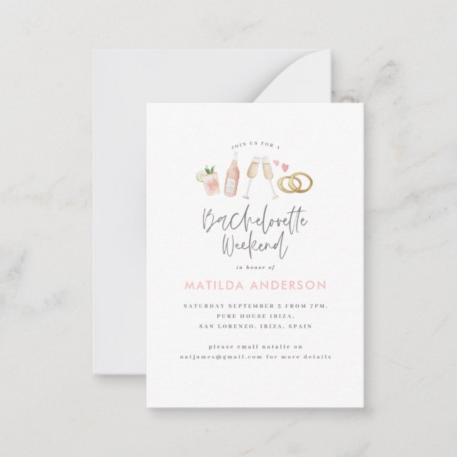 budget girly pink champagne chic bachelorette  note card (Front)