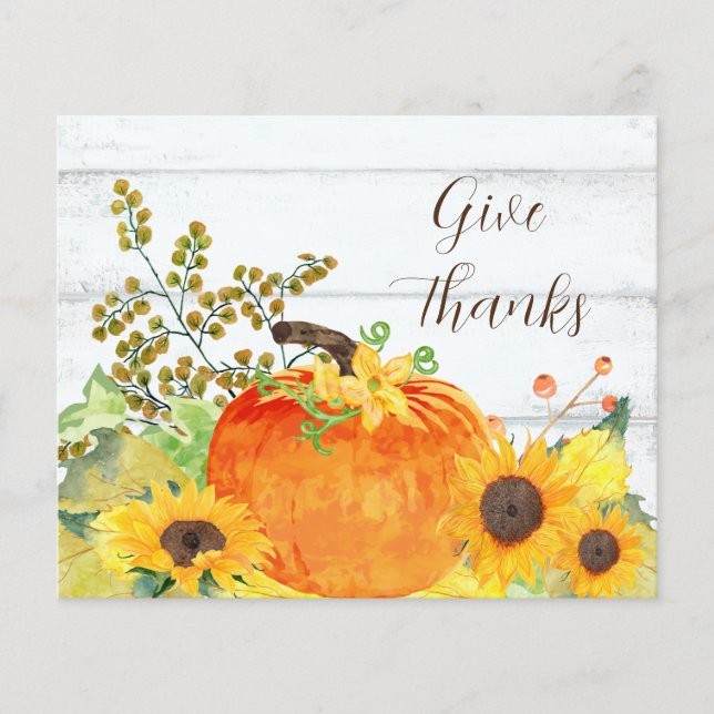 Budget Give Thanks Rustic Pumpkin Sunflowers Card (Front)