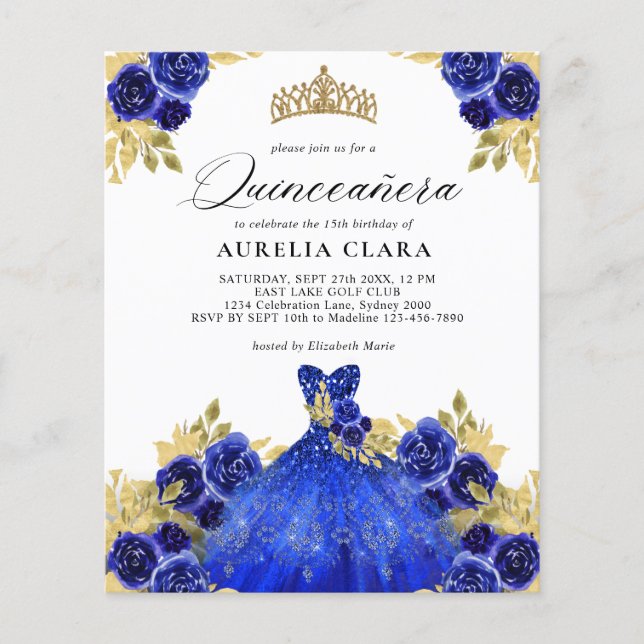 BUDGET Glam Blue Dress Floral 15th Quinceañera (Front)