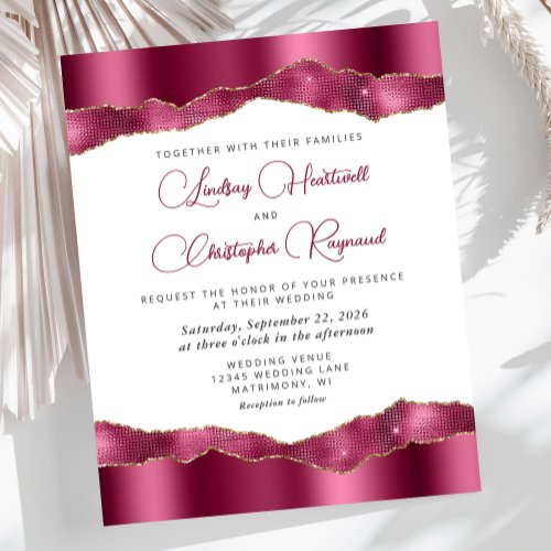 Budget Glam Burgundy Mirror Tiles Wedding Invite