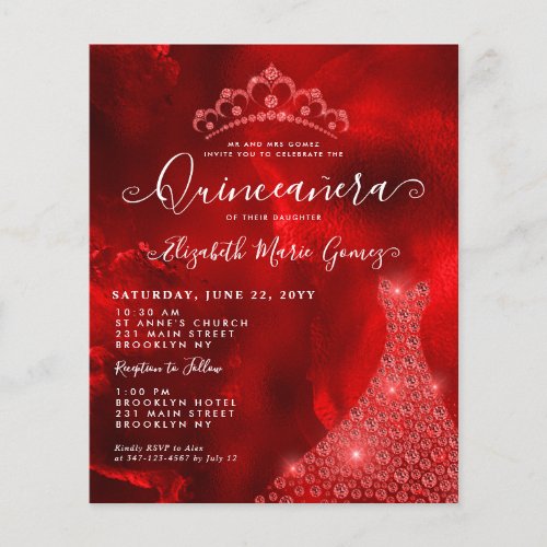 Budget Glam Burgundy Red Diamond Tiara Quinceanera