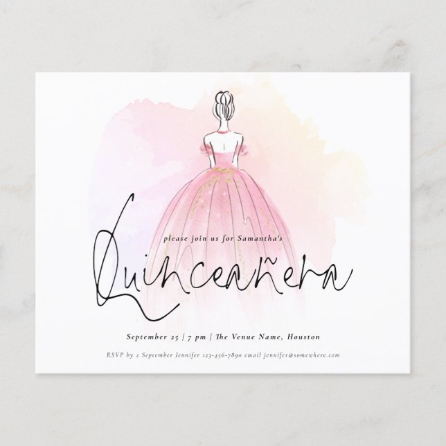 Budget Glam Dress Elegant Quinceanera Invitation (Front)