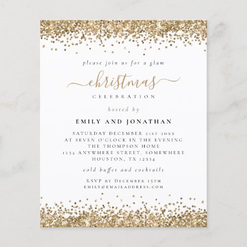 Budget Glam Gold Glitter Christmas Party Invite