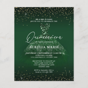 BUDGET Glam Gold Green Princess Dress Quinceanera