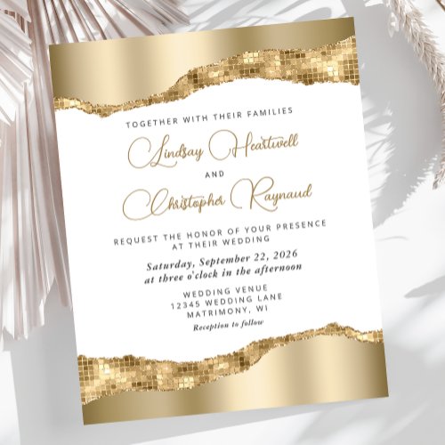 Budget Glam Gold Mirror Tiles Wedding Invite