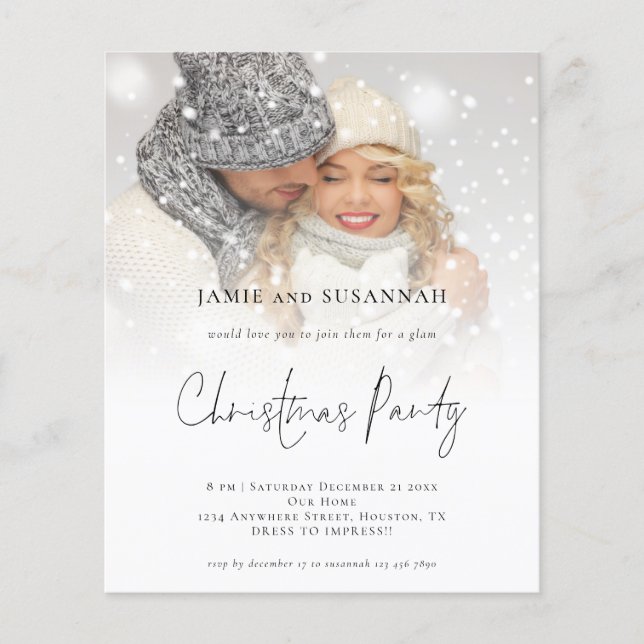 BUDGET Glam Photo Overlay Christmas Party Invite (Front)