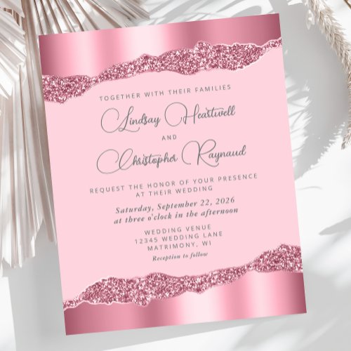 Budget Glam Pink Foil Glitter Wedding Invite