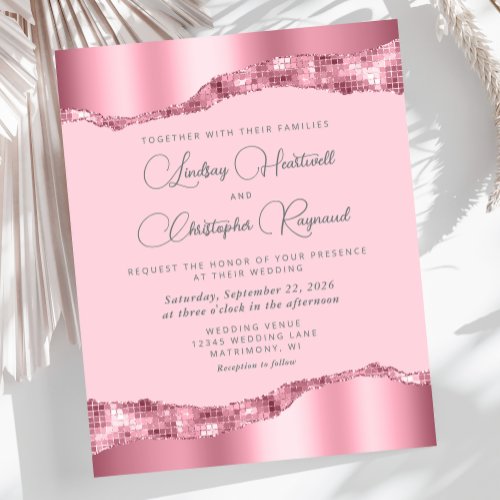 Budget Glam Pink Foil Mirror Tiles Wedding Invite