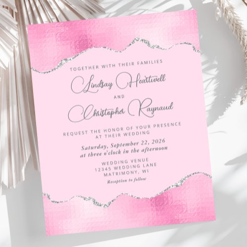 Budget Glam Pink Silver Foil Wedding Invite