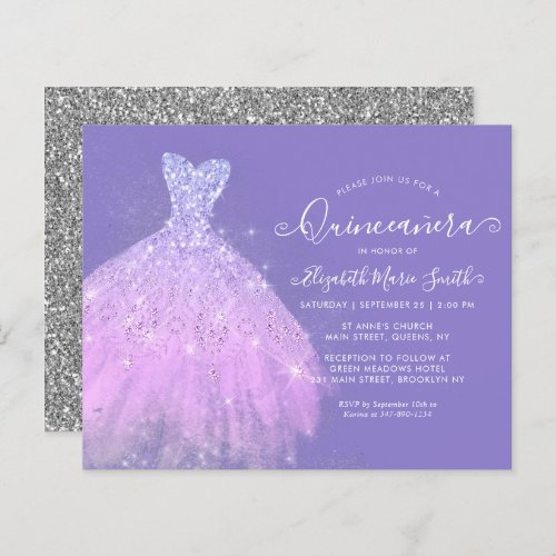 Budget Glam Purple Silver Glitter Gown Quinceanera