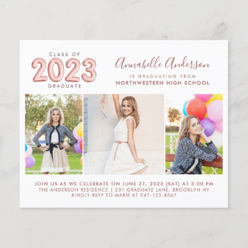 Budget Glam Rose Gold 2023 Photo Graduation Invite