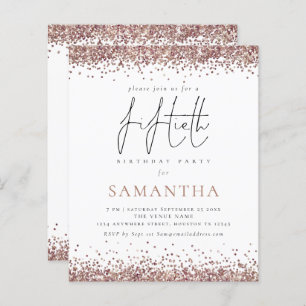 Budget Glam Rose Gold Glitter 50th Party Invite