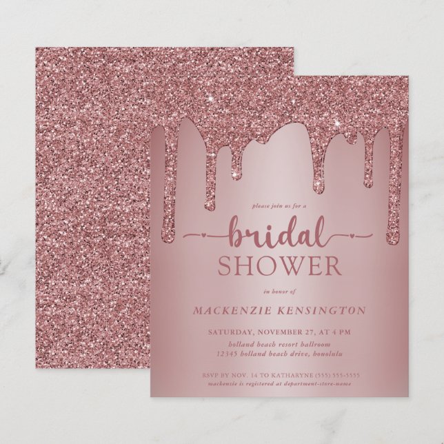 Budget Glam Rose Gold Glitter Drips Bridal Shower (Front/Back)