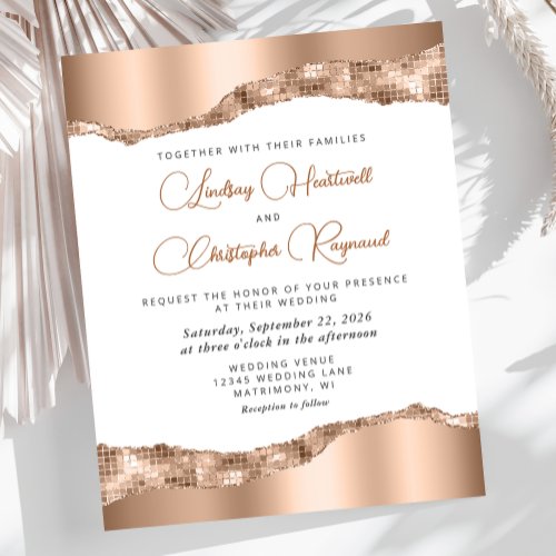 Budget Glam Rose Gold Mirror Tiles Wedding Invite